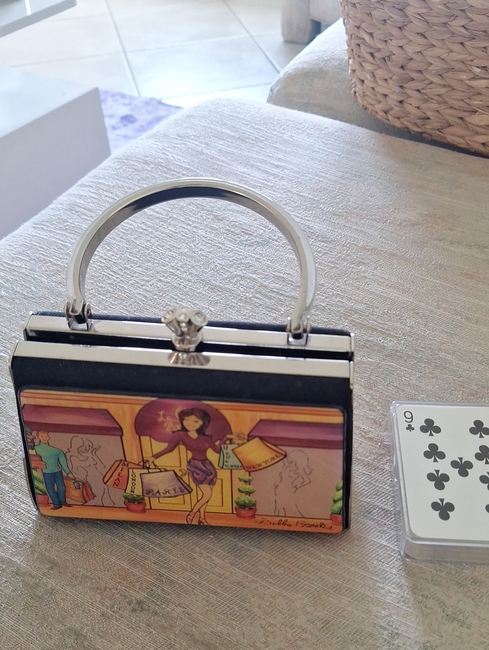 Women’s Black Top-Handle Evening Bag with Illustrated Panel Debbie Brooks Woman